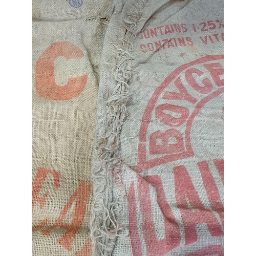 11 - Five hessian Sacks with various advertising logos (some repairs).