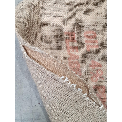 11 - Five hessian Sacks with various advertising logos (some repairs).