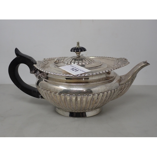 121 - An Edward VII silver circular semi-fluted Teapot with gadroon and scroll border, London 1907, Goldsm... 