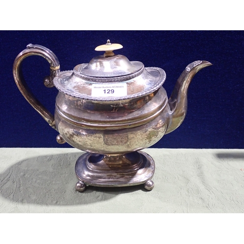 129 - An early 19th Century Sheffield plated Teapot with gadroon rims on pedestal base with ball feet, a G... 