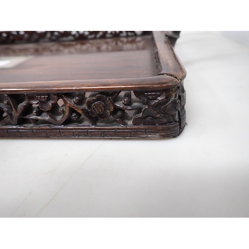 140 - A Chinese hardwood two handled Tray with floral carved and pierced gallery, Chinese silver mounts, 2... 