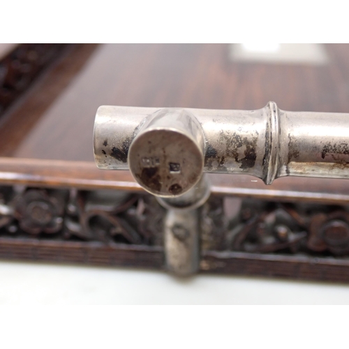 140 - A Chinese hardwood two handled Tray with floral carved and pierced gallery, Chinese silver mounts, 2... 