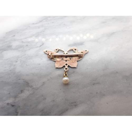 180 - A gem-set and purple enamel Butterfly Brooch set rose-cut diamonds to body, wing tips and antennae, ... 