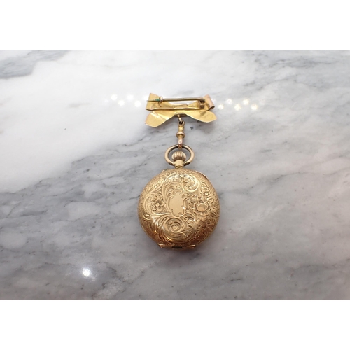 184 - A Continental 18ct gold cased Fob Watch the white enamel dial with roman numerals in floral and scro... 