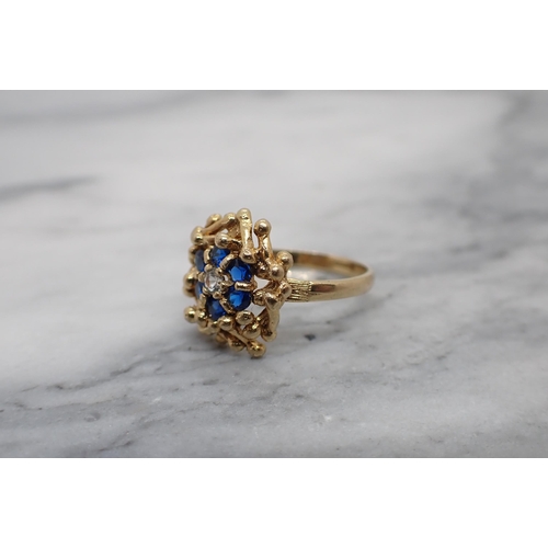 206 - A 9ct gold Cluster Ring set blue and white stones, ring size Q