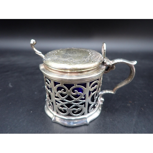 234 - A Victorian large silver pierced circular Mustard Pot, the hinged lid with pierced thumb piece and e... 