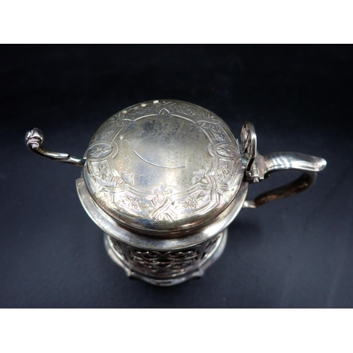 234 - A Victorian large silver pierced circular Mustard Pot, the hinged lid with pierced thumb piece and e... 