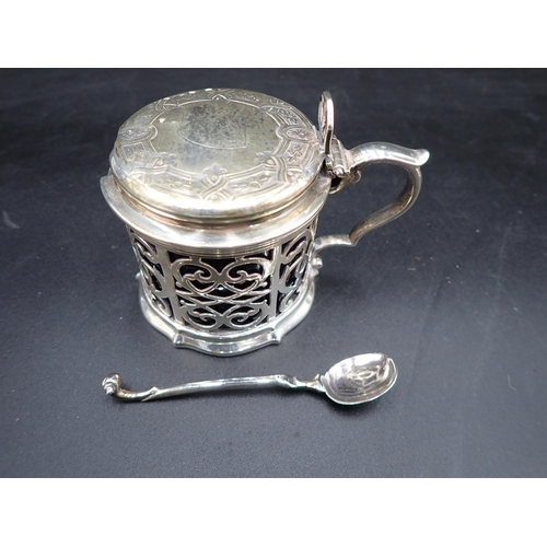 234 - A Victorian large silver pierced circular Mustard Pot, the hinged lid with pierced thumb piece and e... 