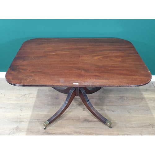 39 - A 19th Century mahogany rectangular Breakfast Table on ring turned column and quadruple base, brass ... 