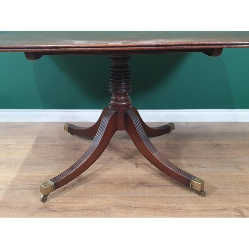 39 - A 19th Century mahogany rectangular Breakfast Table on ring turned column and quadruple base, brass ... 