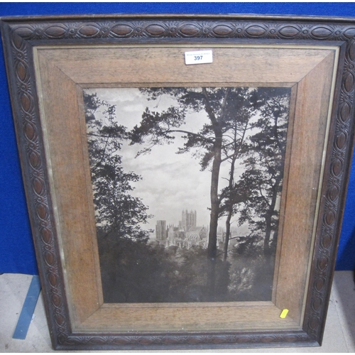 397 - ENGLISH SCHOOL. View towards a Cathedral through trees, photogravure, 19 x 14 1/2in; together with a... 