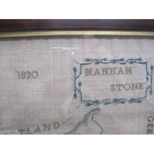 419 - An embroidered Sampler by Hannah Stone depicting England and Wales, 1830, 17 x 12½in