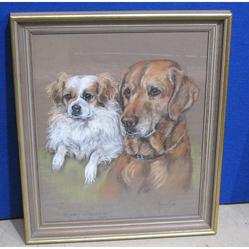 423 - MARJORIE COX. 'Tibby and Goldie', signed, pastel, 24 x 20in; and two other pastels by the same artis... 