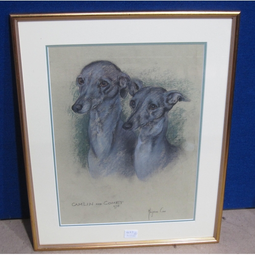 423 - MARJORIE COX. 'Tibby and Goldie', signed, pastel, 24 x 20in; and two other pastels by the same artis... 