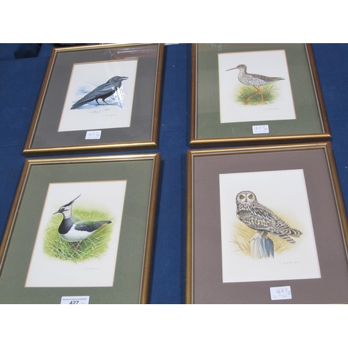 427 - TREVOR BOYER. Lapwing; Short-Eared Owl; Raven; Red Shank, signed, watercolours, 7 x 4½in; together w... 