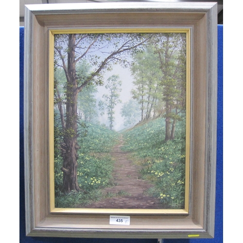 435 - PAOLO FRANCIS. Forest Track with Primroses, signed, oil on canvas, 16 x 12in; a watercolour by Noel ... 