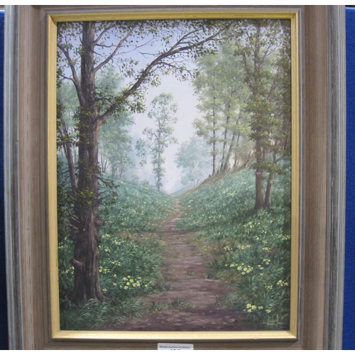 435 - PAOLO FRANCIS. Forest Track with Primroses, signed, oil on canvas, 16 x 12in; a watercolour by Noel ... 