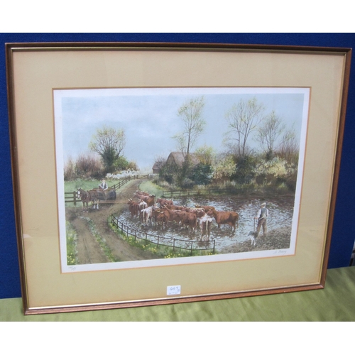 449 - J.W. MILLIKEN. 'The End of the Village', signed, watercolour, 12 x 16in; a colour print by Jo Barry ... 