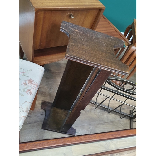 452 - A Telephone Table, Bookshelf, Magazine Rack, an oak framed Mirror, two Stools, two Bedroom chairs an... 