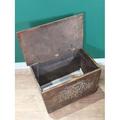 468 - A Copper Coal Bucket, a Coal Scuttle, a vintage Fire Extinguisher, and a brass embossed Log Box.