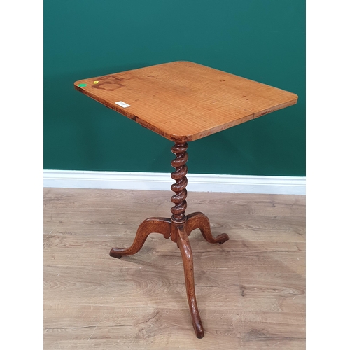 477 - An oak square topped Pillar Table on twisted column support and tripod base, 30