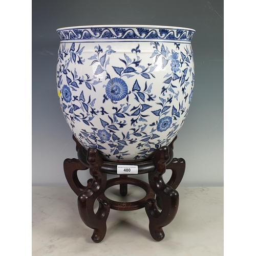 480 - A blue and white Chinese Jardinière on Stand, 19