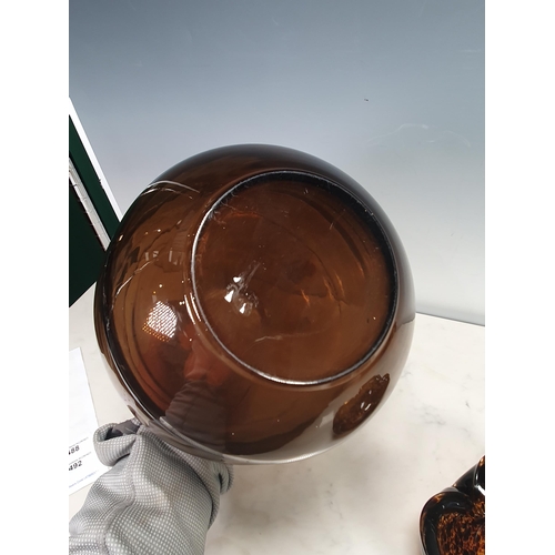 483 - A Studio Glass circular Vase and mottled brown Bowl.