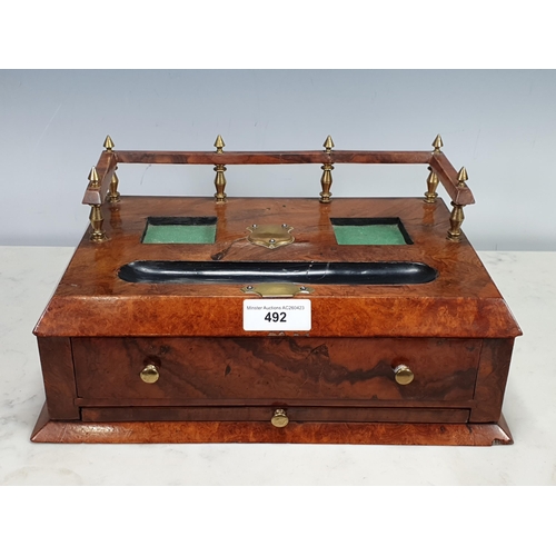 492 - A 19th Century walnut veneered Desk Stand with raised gallery, single fitted drawer and pull out lea... 