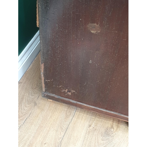 499 - A mahogany Bow Front Chest of two short, three long Drawers on circular bun feet A/F, 3ft 5