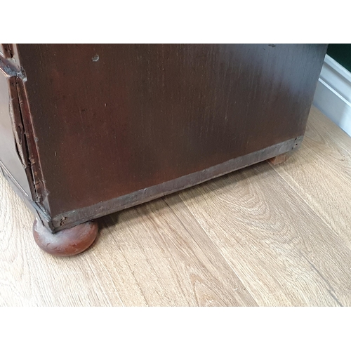 499 - A mahogany Bow Front Chest of two short, three long Drawers on circular bun feet A/F, 3ft 5