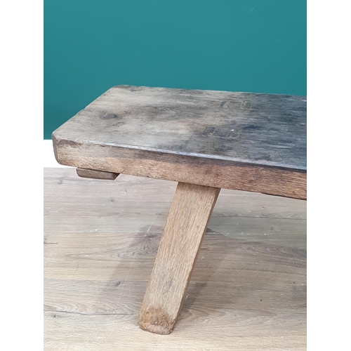 5 - An old oak Pig Bench with single plank top on square supports, 5ft 8