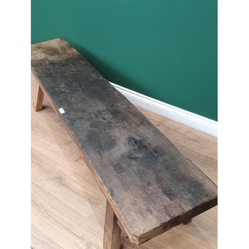 5 - An old oak Pig Bench with single plank top on square supports, 5ft 8