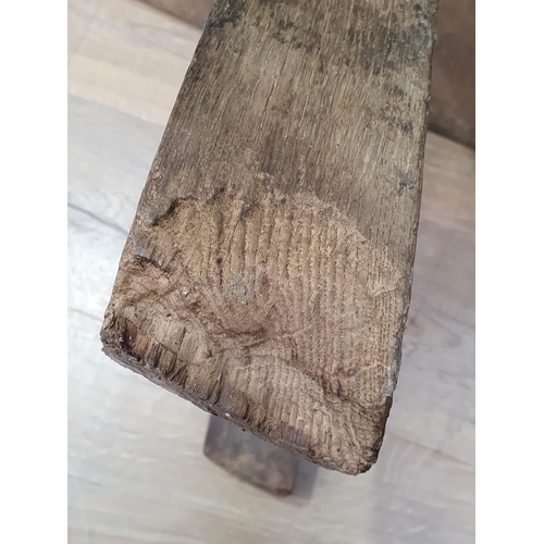 5 - An old oak Pig Bench with single plank top on square supports, 5ft 8