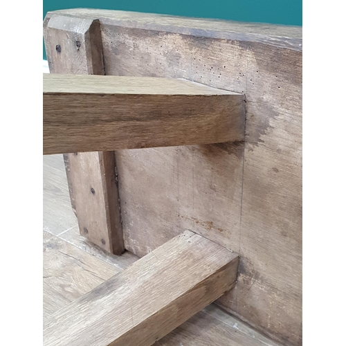 5 - An old oak Pig Bench with single plank top on square supports, 5ft 8