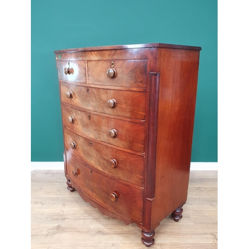 506 - A Scottish Bow Front Chest of two short, four long graduated drawers, with shaped apron above turned... 