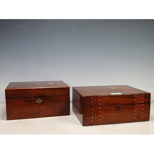 520 - A rosewood and inlaid Sewing Box and another rosewood Sewing Box both with contents.