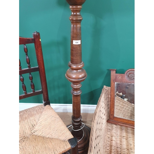 534 - A small Standard Lamp (passed PAT), and shade, 4ft 10in H, a rush seated spindle back Chair a cane L... 