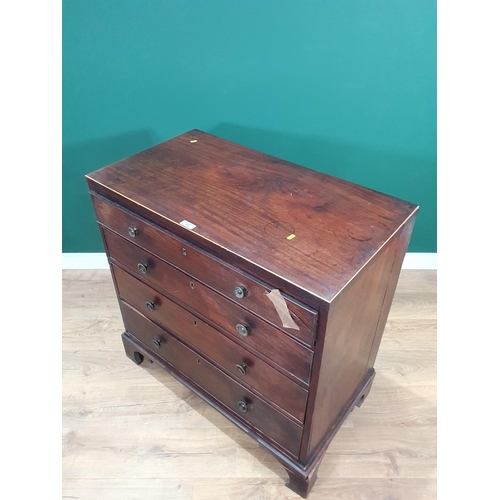 566 - A 19th Century mahogany Chest of four long graduated drawers with satinwood stringing, raised on bra... 