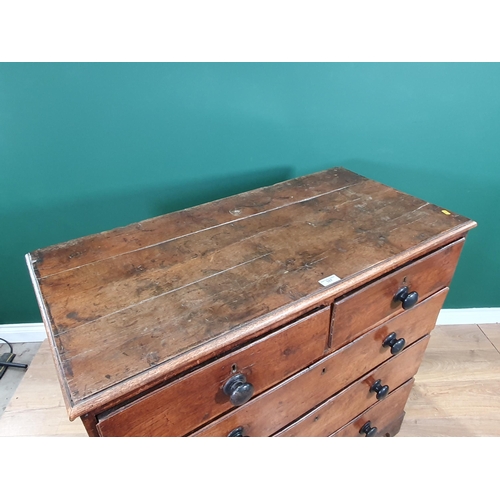 567 - An antique burr oak Chest of two short, three long Drawers on bracket feet, 3ft 7