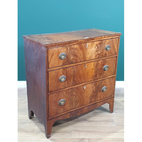 569 - A 19th Century mahogany Chest of three long drawers with pine sides, 2ft 11in Wide x 3ft High.