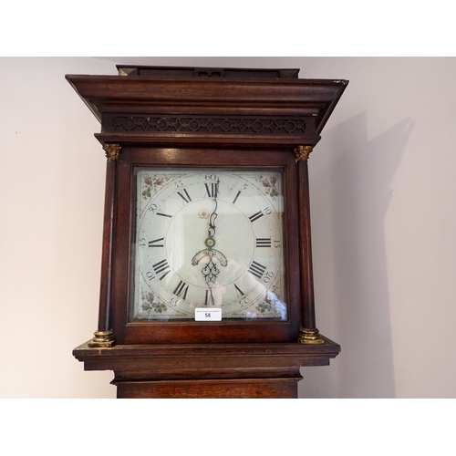 58 - A 19th Century Longcase Clock with square painted dial, 30-hour movement, in oak case having mahogan... 