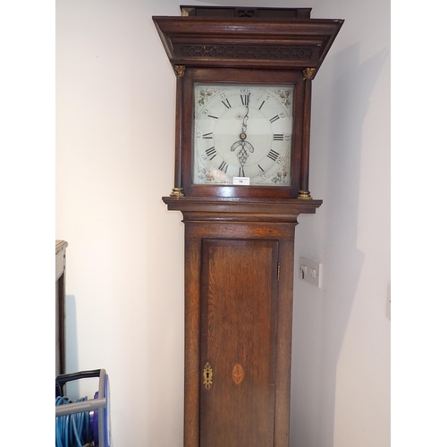 58 - A 19th Century Longcase Clock with square painted dial, 30-hour movement, in oak case having mahogan... 