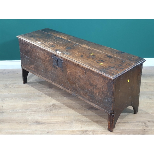 589 - An Early 18th Century oak Six Plank Coffer, with scratched carved front, A/F, 3ft 11