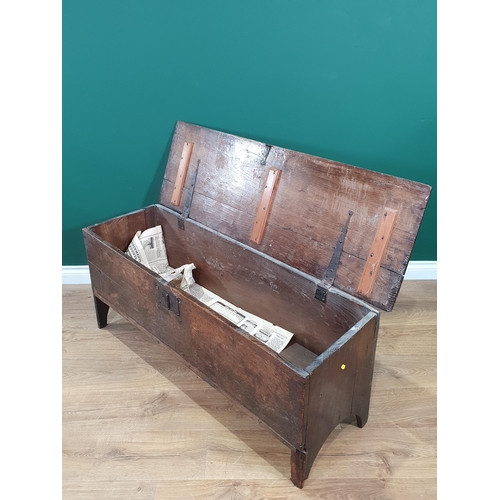 589 - An Early 18th Century oak Six Plank Coffer, with scratched carved front, A/F, 3ft 11