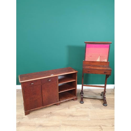 605 - A burr maple Side Cabinet fitted two drawers above pair of cupboard doors and pair of open shelves s... 