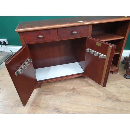 605 - A burr maple Side Cabinet fitted two drawers above pair of cupboard doors and pair of open shelves s... 