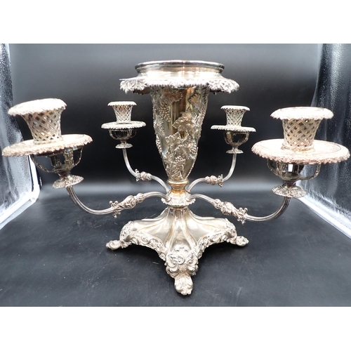 68 - A 19th Century Sheffield plated Table Centre Piece with applied fruiting vines on scroll supports, f... 