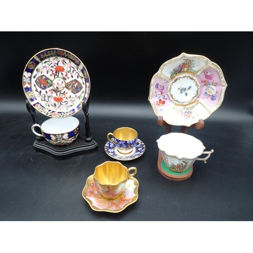 85 - Two Coalport miniature Cabinet Cups and Covers with gilt interiors, a Derby Cup and Saucer with Imar... 