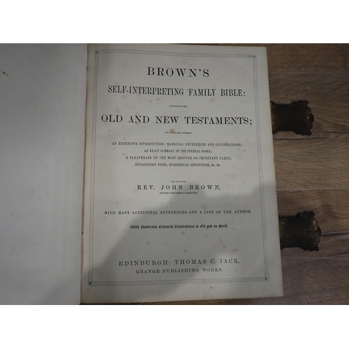 95 - A Victorian Brown's Self Interpretating Family Bible with numerous coloured illustrations, brass bou... 