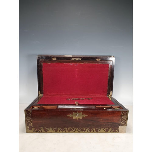 261 - An antique brass bound rosewood Writing Box, fitted with compartments and two ink wells, A/F.